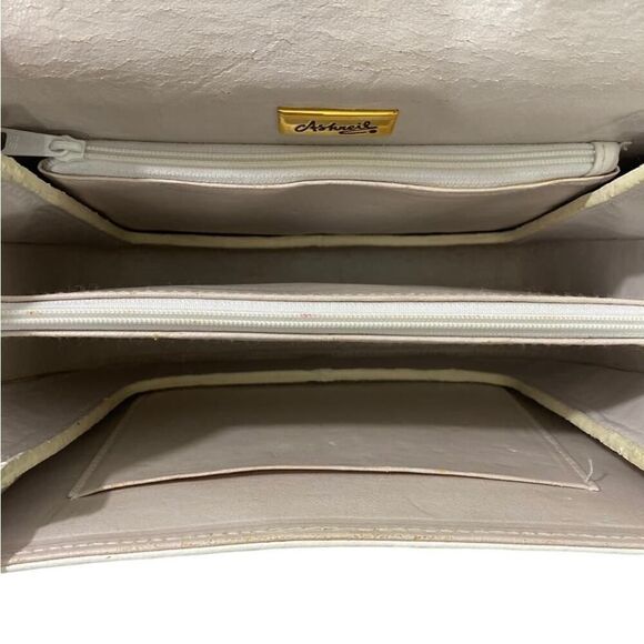 Vintage Ashneil Shoulder Bag Purse White Leather Gold Snake Red Rhinestone Eye - Picture 10 of 14